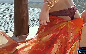 Canadian model blonde Maija Riika outdoor striptease
