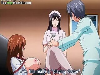 Hot lady in uniform with big tits satisfies naughty guy