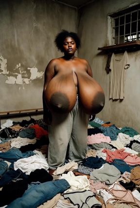 Dirty Ebony Ai generated Big nipples Huge tits Trashy