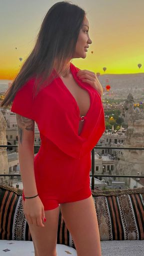 Gorgeous Monika Fox In Red Suit In Mountains   Clip 1