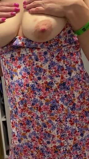 Updress Teasing with Sexy Natural Tits and Hairy Pussy