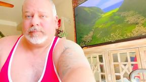Fat Man Has a Huge Cream Pie in His Wrestling Gear and Shows His Fat Dirty Ass and Cums Hands Free