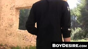 BoyDesire.com - Blond twink's open-air double dick feeding frenzy