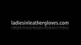 Nylon clad blonde rubs her soft leather gloves against big tits wet pussy