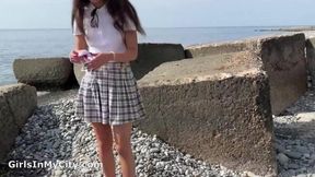 Girl flashes her pussy on the bus, I offer beach sex