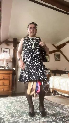 In polka dot dress for a day