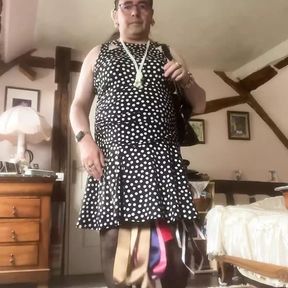 In polka dot dress for a day