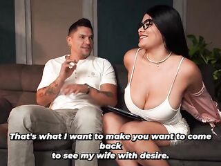 Muscular patient receives particular treatment from his busty psychologist