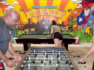 Trailer MrFlourish and Darren Blaze were at a game of foosball when a curvy thick tattooed stylish (Quinn Marie) walked in. That babe broke the mates concentration asking about pool BALLS and STICKS