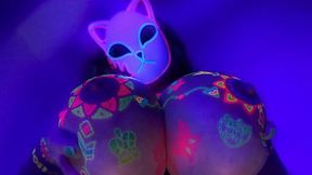 Masked anime-styled babe with huge jugs offers premium tittyfuck