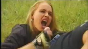 sexy blonde nikky anderson outdoor handjob and blowjob for facial