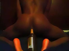 Crossdresser Twink Rides a Bottle on Webcam