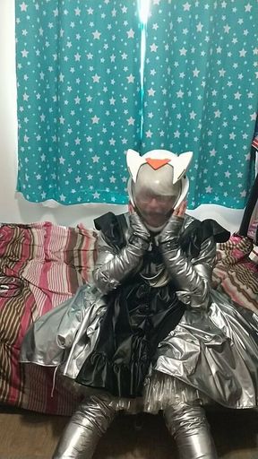 Silver PVC Sissy Maid Eva Helmet RingGag Breathplay Kigurumi