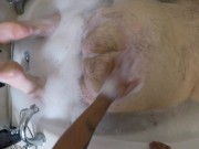 POV of Chaser giving Bear a bath