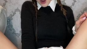 Hair pulled back while I ride the toy slow