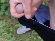 Shy Racoon is jerking off outdoor and eating his cum