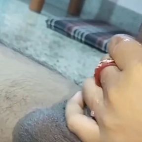 Desi bhabhi was sucking the cock of the brother-in-law, after that the brother-in-law went to the bathroom and shook his cock