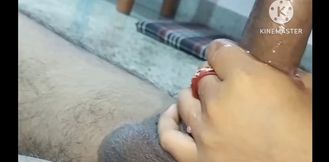 Desi bhabhi was sucking the cock of the brother-in-law, after that the brother-in-law went to the bathroom and shook his cock