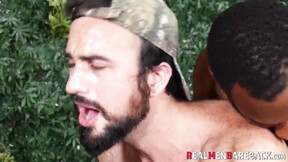 ”Ebony stud Micah Martinez & Mason Lear are barebacking roughly with August Ale”