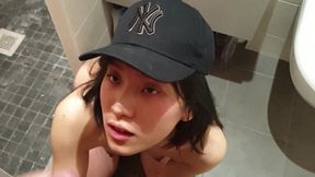 June Liu – Double blowjob and doggy style fuck in the bathroom