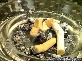 Homosexual smoking freak strokes raging cock and cums
