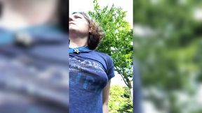 Sure gonna burn in hell for this&#x2014;tugging my big tits and slick pussy&#x270C; in the churchyard!