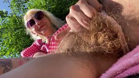 Smoking Outside While Showing My Hairy Pussy and Tits