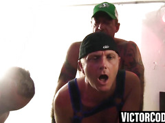 Bearded stud in jockstrap raw fucked in orgy