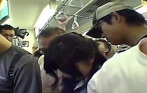 Shy girl gangbanged in a public train