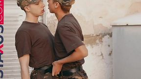Twink soldiers enjoy ass fuck when left alone - Staxus