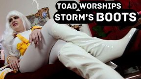 Toad Worships Storm's Boots POV Femdom - WMV SD- featuring Jane Judge as Storm in this Marvel parody scene with cosplay, female domination pov, boot worship, special effects, and mean humiliation from a sexy silver haired thick Storm as she controls the w