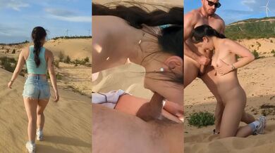Asian teen gets face fucked outdoors with a big load in the desert