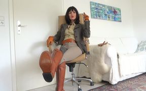 Riding mistress nipple play and cum on boots