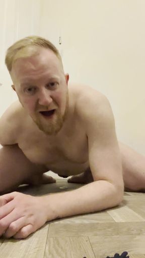 GINGER CHASTITY FAG FUCKS HIS HOLE WITH A DILDO