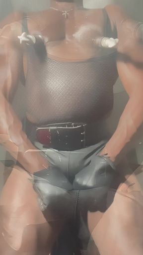Preview: Tight Leather Shorts Toying &amp; Titpump
