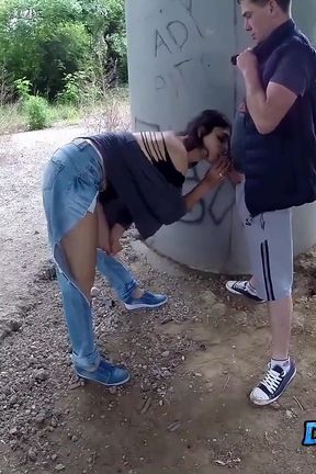 Blowjob in the car then sucking two cocks fucking outdoor - many scenes in video