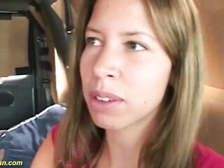 Breasty teen picked up for her 1st screw-van team fuck