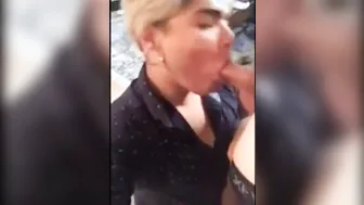Latino crossdresser gives hung white thug a sloppy blowjob