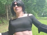 Crystal plugged and caged walking in the woods