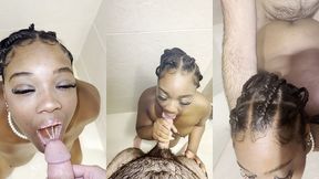 thick black girl drinks piss from a man she just met a few minutes before! after she gets fucked & receives facial