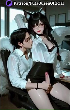 AI Creampie for the Kitsune Office Lady with Big Tits