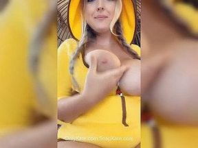 Lactating Blonde Braids Pigtails Pikachu Sucks & Spits Milk On Huge Boobs Bouncing On Dildo