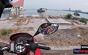 Petite Asian teen rode a motorcycle and sucked boyfriends big hard dick