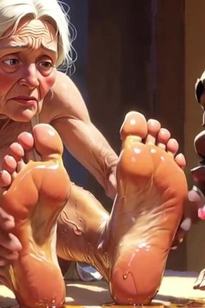 Old Granny Foot Worship - Man Licking Oiled Wrinkled Soles