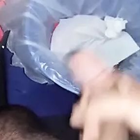 Huge cumshot from small cock inside the bin!!