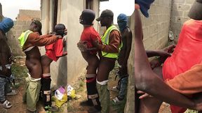 threesome on the with step dad step son and his friend behind a fenced house