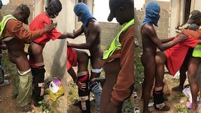 threesome on the with step dad step son and his friend behind a fenced house