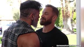 Hunky Bruce Jones got his ass wrecked after being fucked with a massive dildo by hair