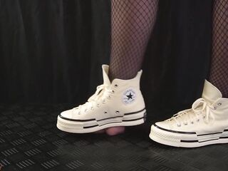 Girlfriend Full Weight Trampling in Platform Converse - Wang Balls Crush Trample, Shoejob, CBT, Bootjob, Stomping