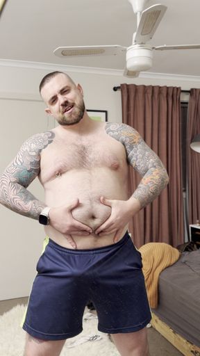 Chubby Bear Plays with His Cock and Belly
